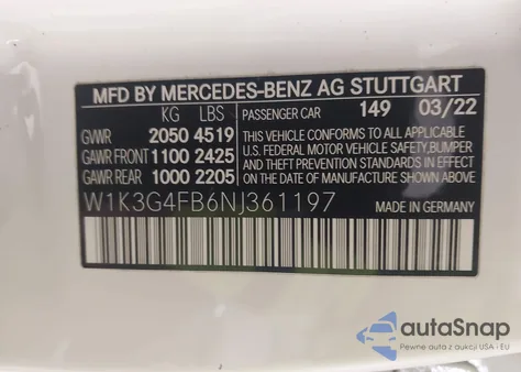 2022 Mercedes-Benz A 220 4Matic из США, поврежденный, VIN W1K3G4FB6NJ361197